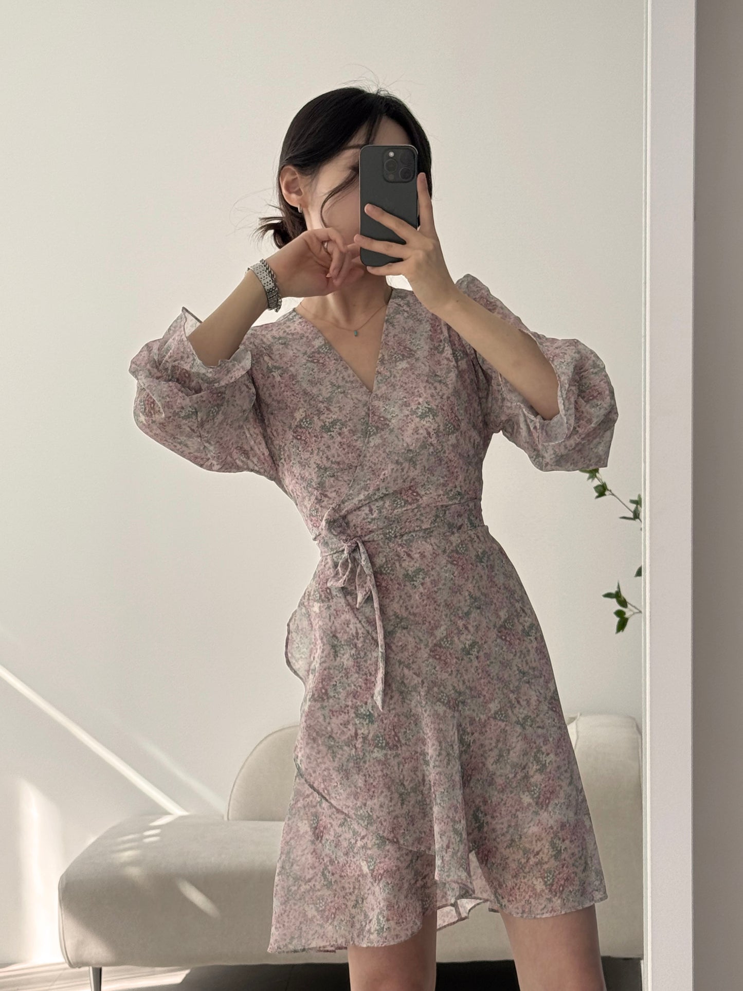 * Diagonal Ruffle Wrap Dress