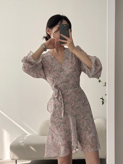 * Diagonal Ruffle Wrap Dress