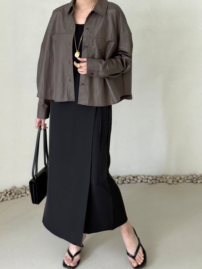 Matte Leather-Look Shirt Jacket