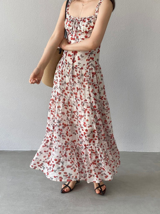 * Floral Tie-Strap Maxi Dress