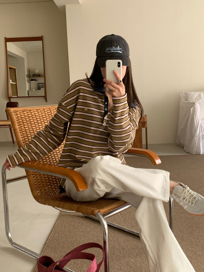 * Stripe Loose Fit Collar T-shirt