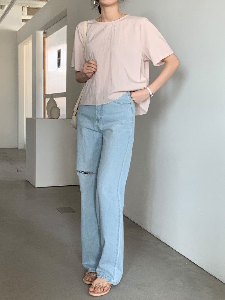 *    Back Ribbon Soft Blouse