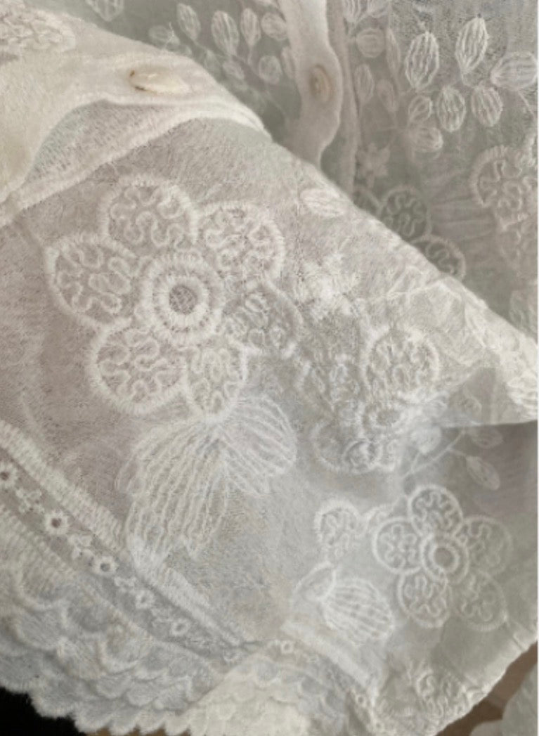 * Floral Lace Cotton Blouse Cardigan