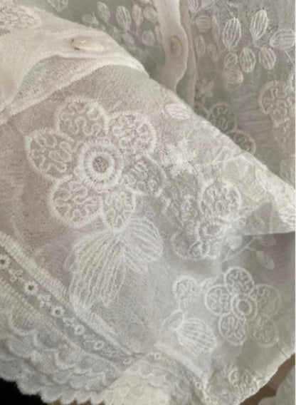 * Floral Lace Cotton Blouse Cardigan