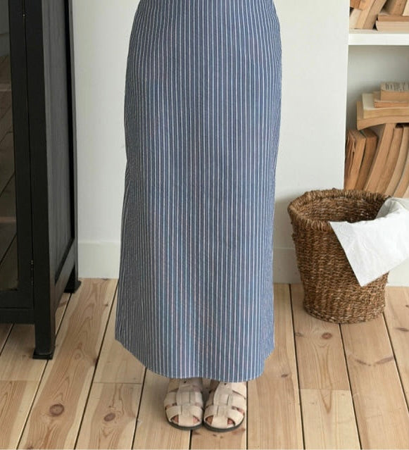 * Stripe Semi A-Line Long Skirt