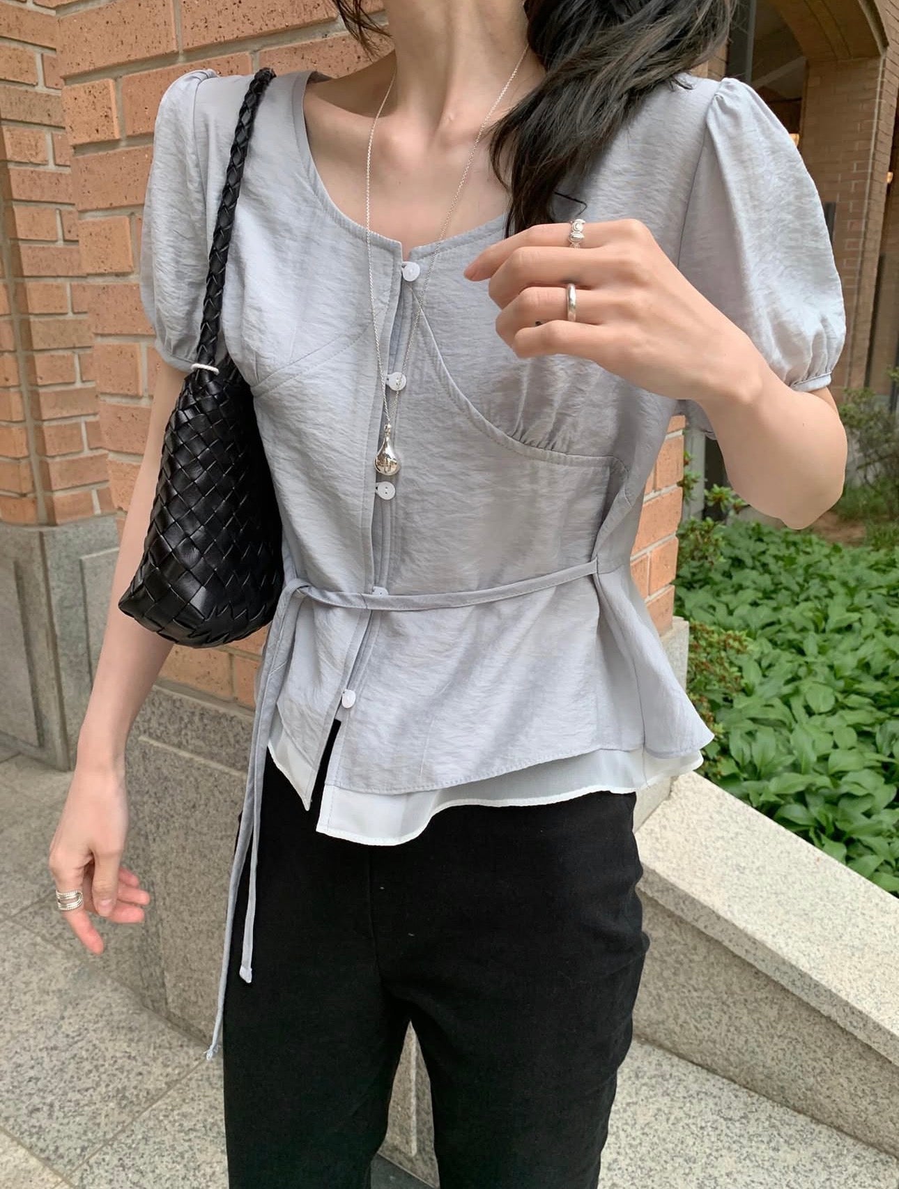 * Half Sleeve Shirring Blouse