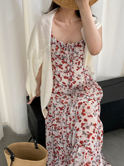 * Floral Tie-Strap Maxi Dress