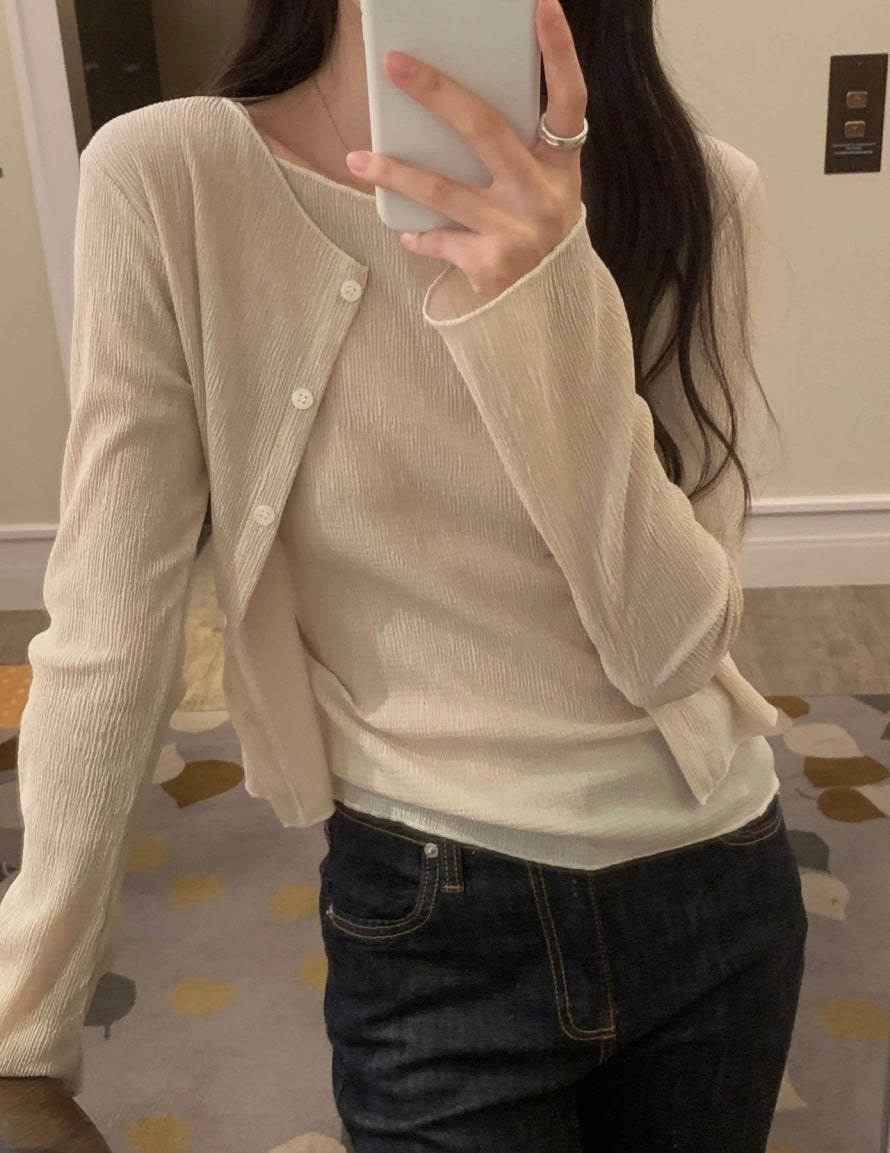 *Pleated Tank & Cardigan Set