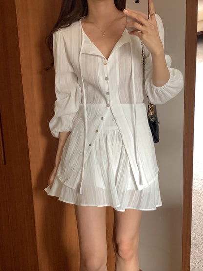 *Feminine Frill Blouse & Skirt Set