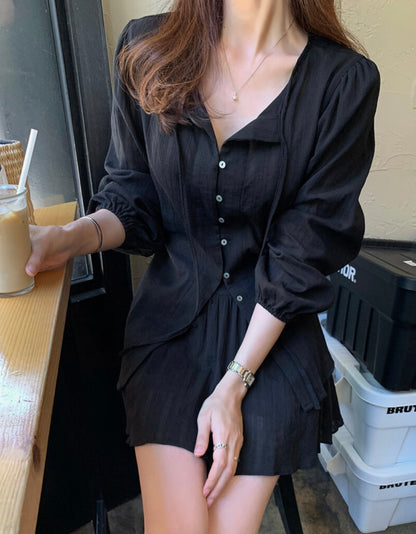 *Feminine Frill Blouse & Skirt Set