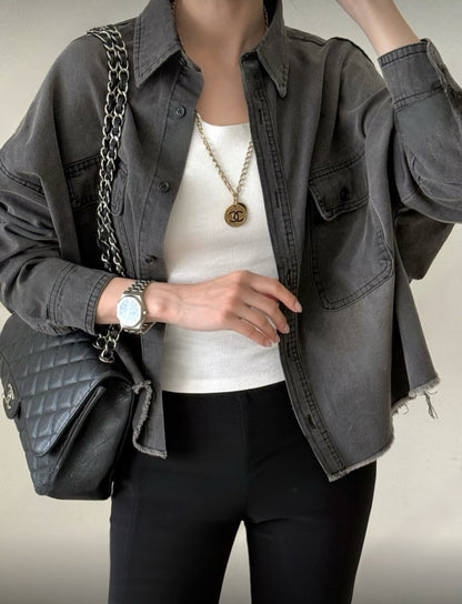 Cropped Oversized Denim Shirt