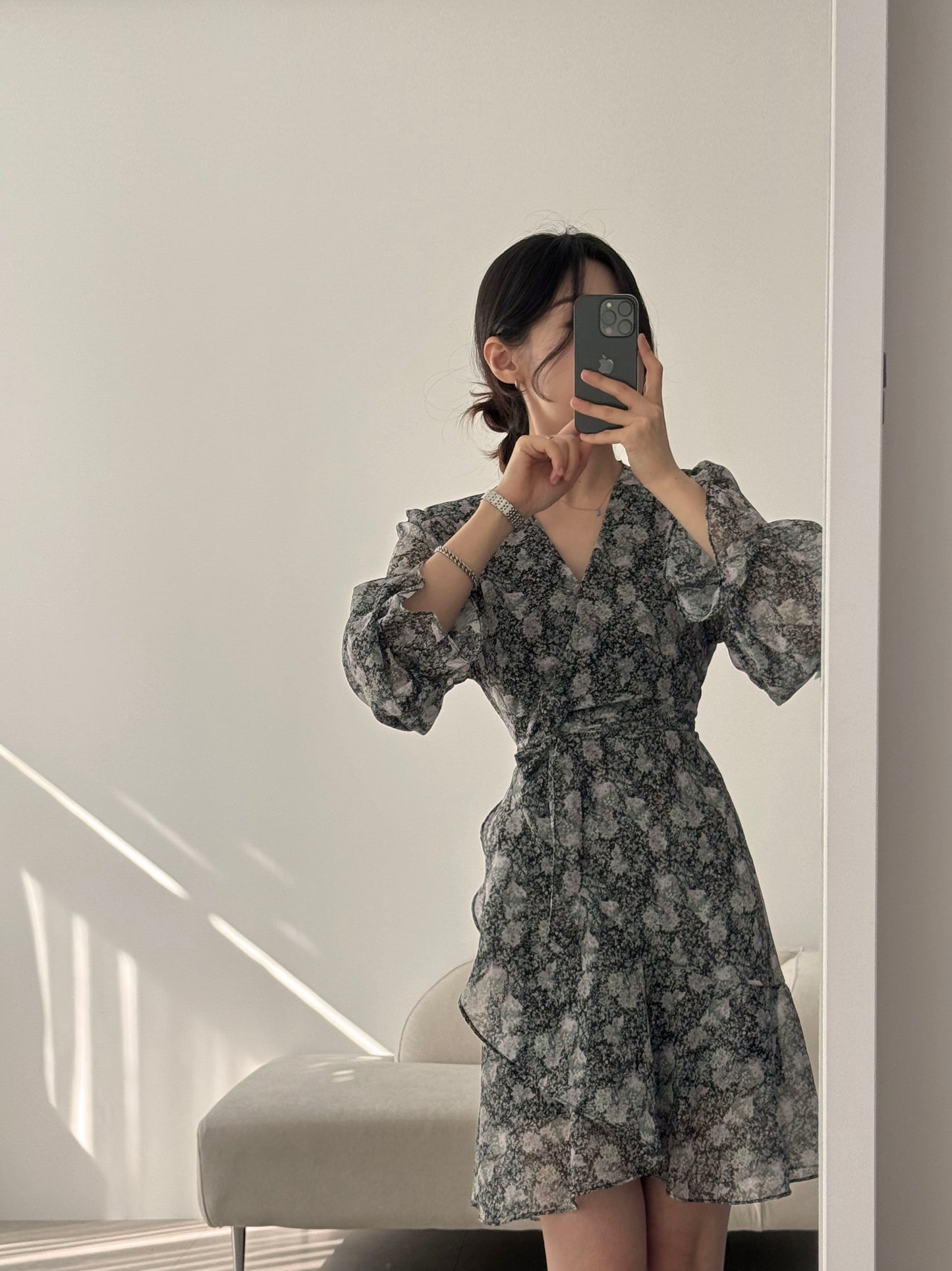 * Diagonal Ruffle Wrap Dress