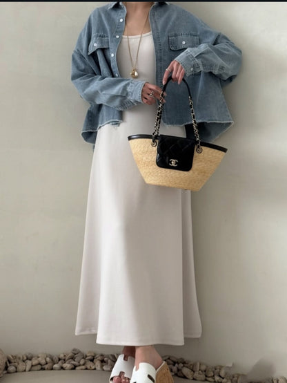 Cropped Oversized Denim Shirt