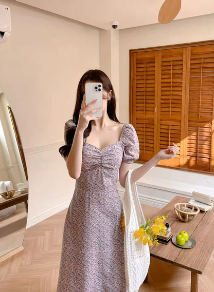 * Lavender Floral Puff Dress