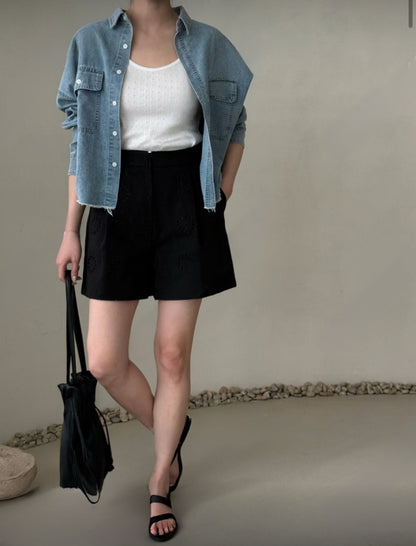 Cropped Oversized Denim Shirt