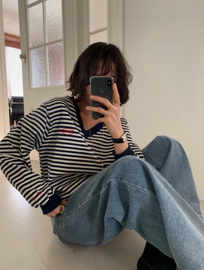 *Stripe V-neck MTM