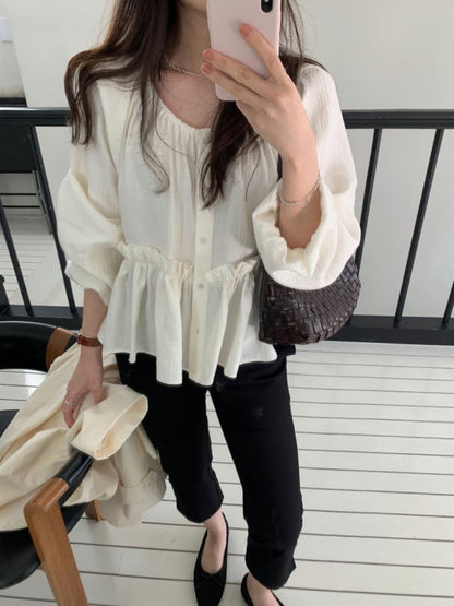 * Luna Shirring Frill Blouse