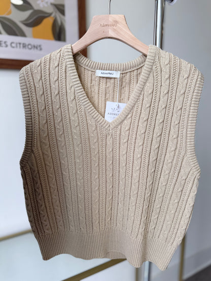Cable Vneck Vest - AdoreMeU