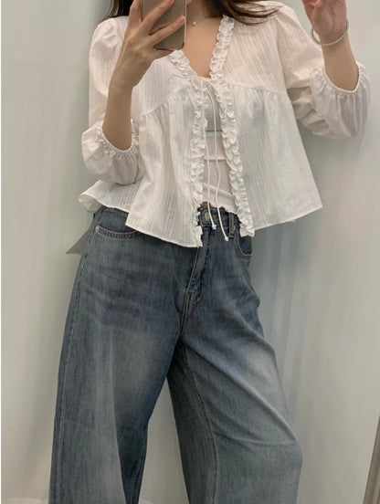 *Lovely Ruffle Cardigan Blouse