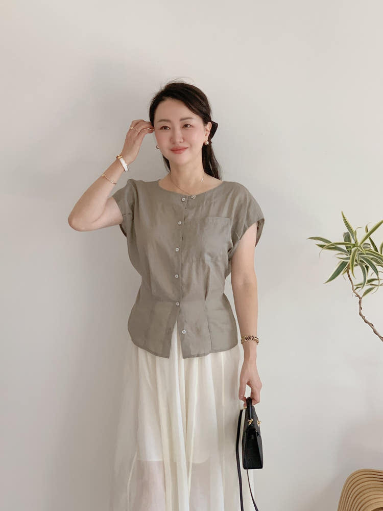 One Pocket Linen Blouse
