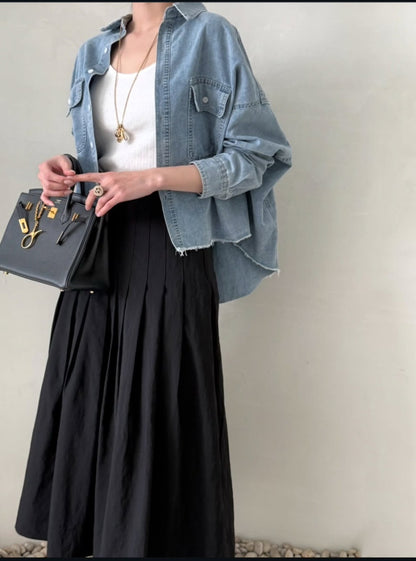 Cropped Oversized Denim Shirt