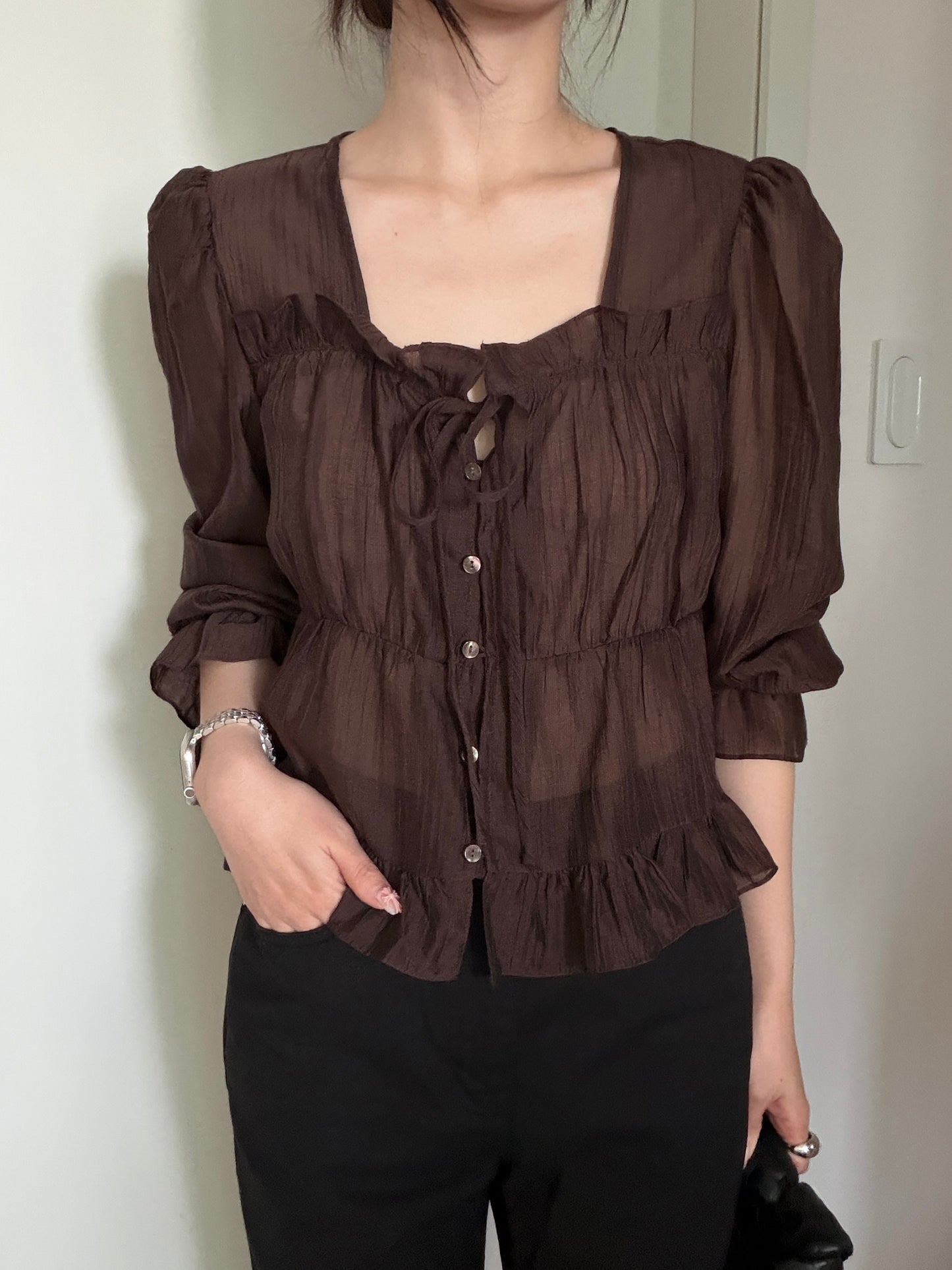 * Frill Cardigan Blouse