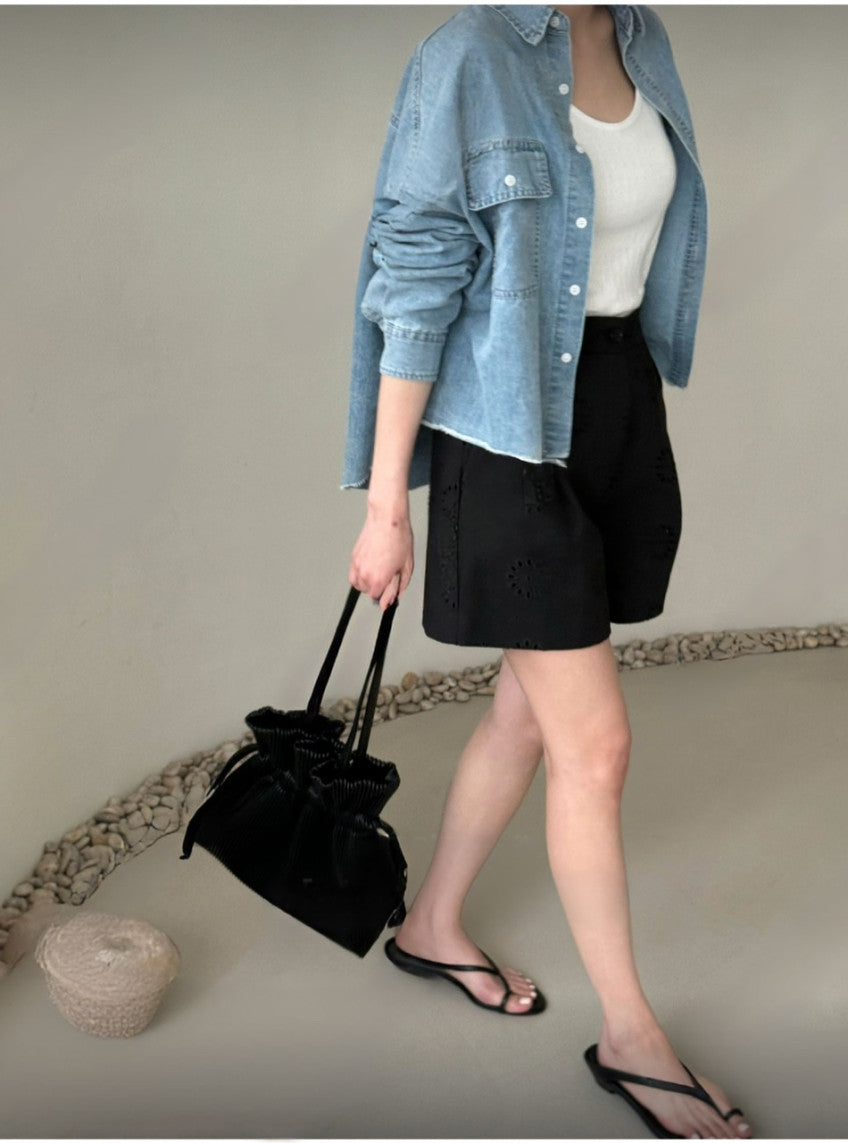 Cropped Oversized Denim Shirt