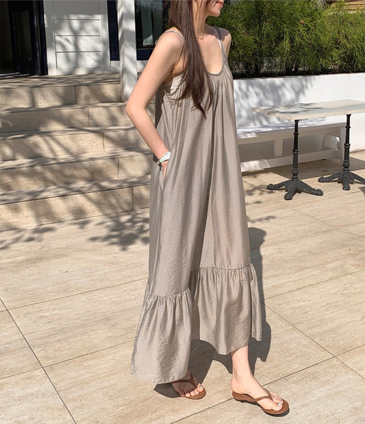 *Airy Strap Long Dress