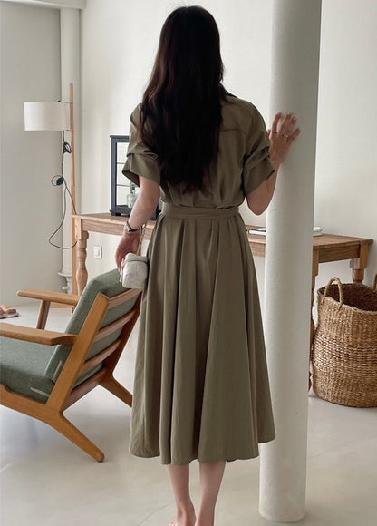 * Open Collar Belt Shirt Dress