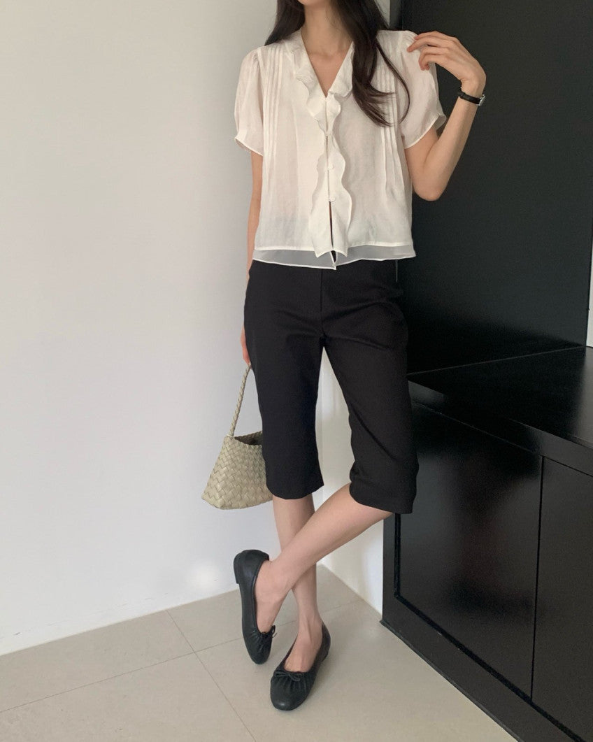 * Mori Pintuck Frill Blouse