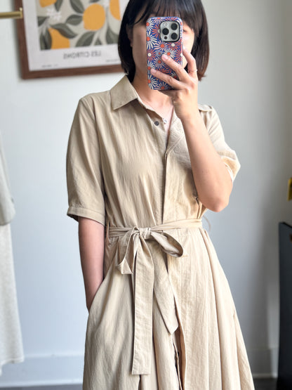 Collared Belted Balloon Dress - AdoreMeU
