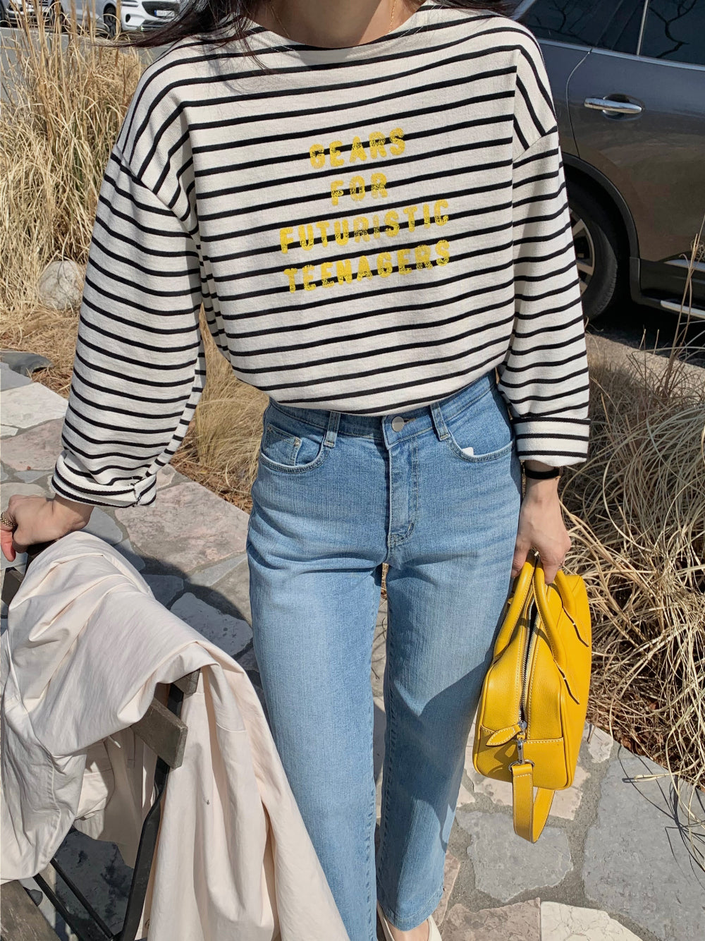 *Stripe Lettering T-Shirt