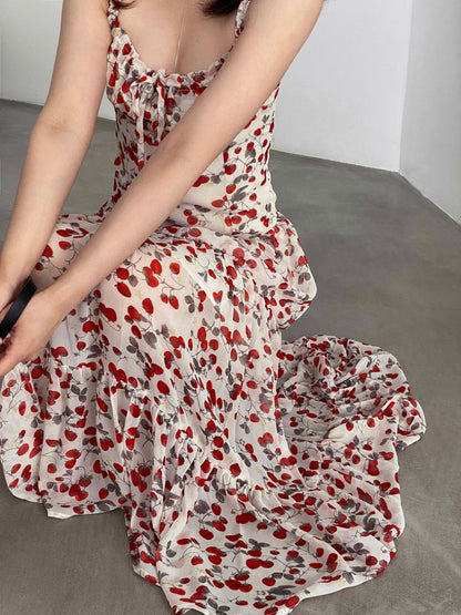 * Floral Tie-Strap Maxi Dress