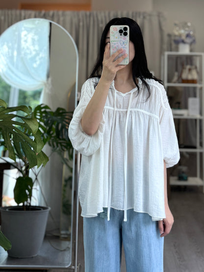 Soft Tie Blouse with Pleats - AdoreMeU