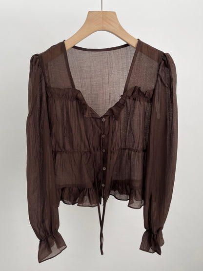 * Frill Cardigan Blouse