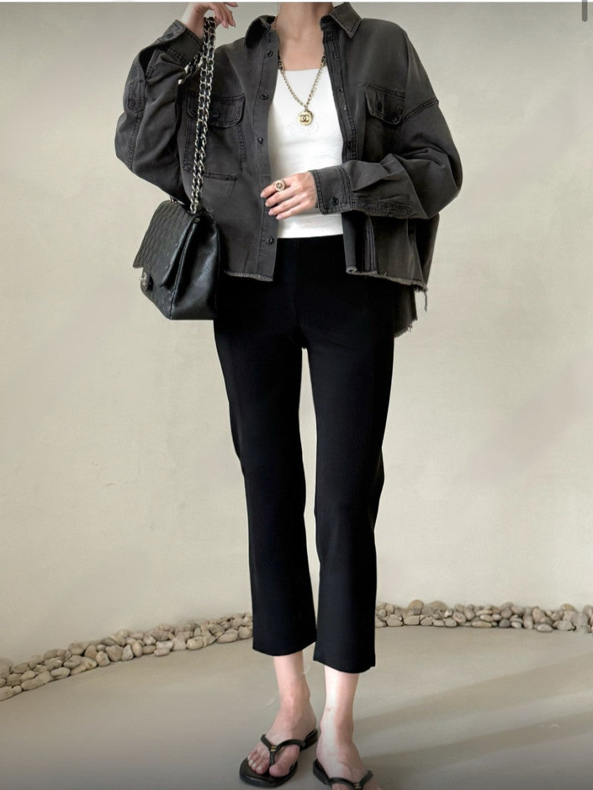 Cropped Oversized Denim Shirt