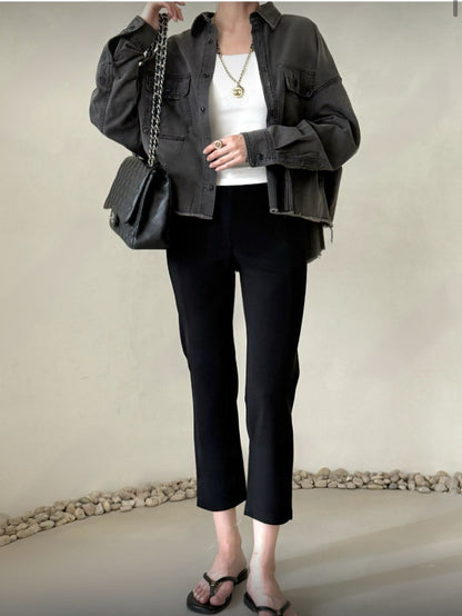 Cropped Oversized Denim Shirt
