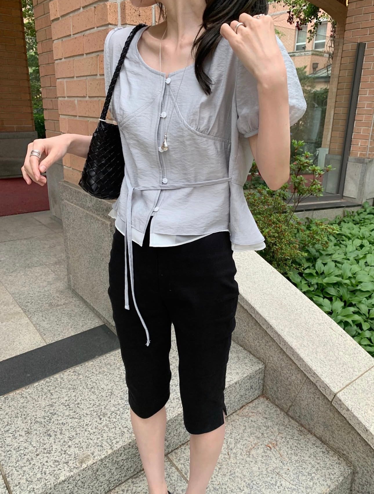 * Half Sleeve Shirring Blouse