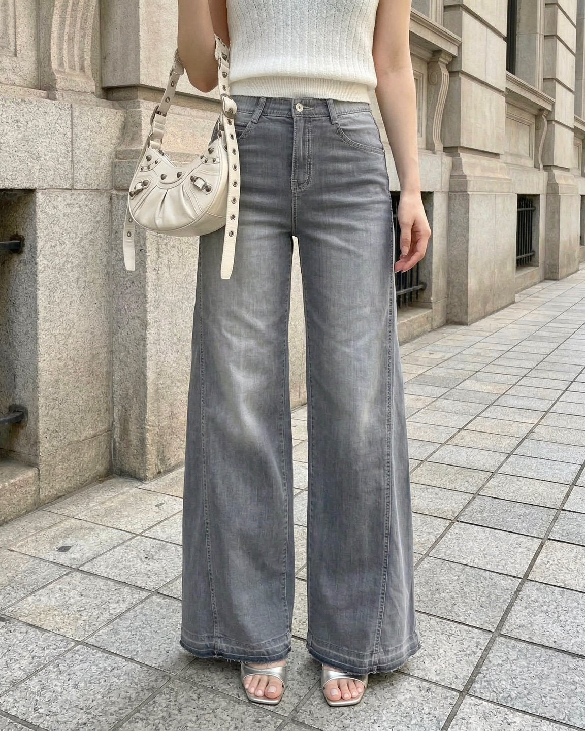 Banding Wide Denim (Gray)