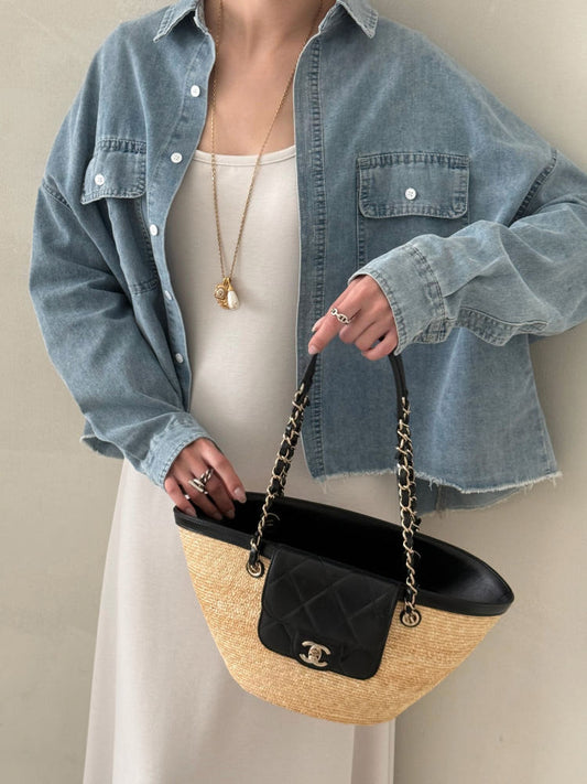 Cropped Oversized Denim Shirt