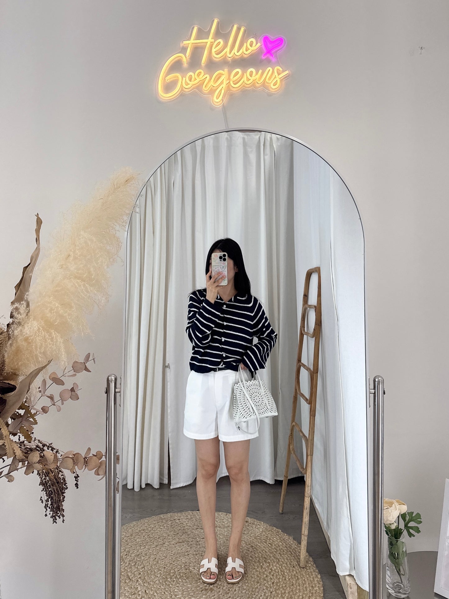 Saddle Boucle Stripe Cardigan