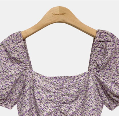 * Lavender Floral Puff Dress