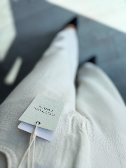 Linen Wide White Pants - AdoreMeU