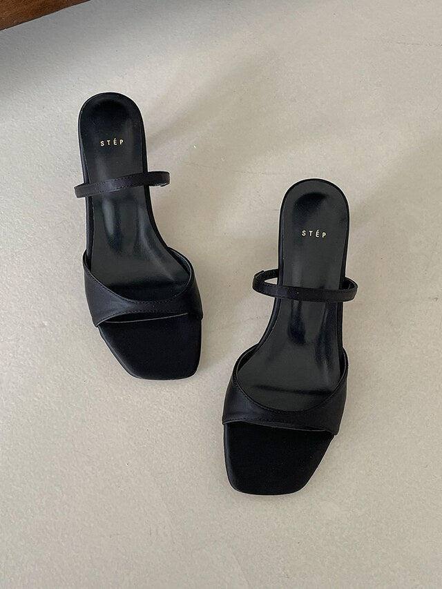*Simple Satin Toe-Open Mule Heels