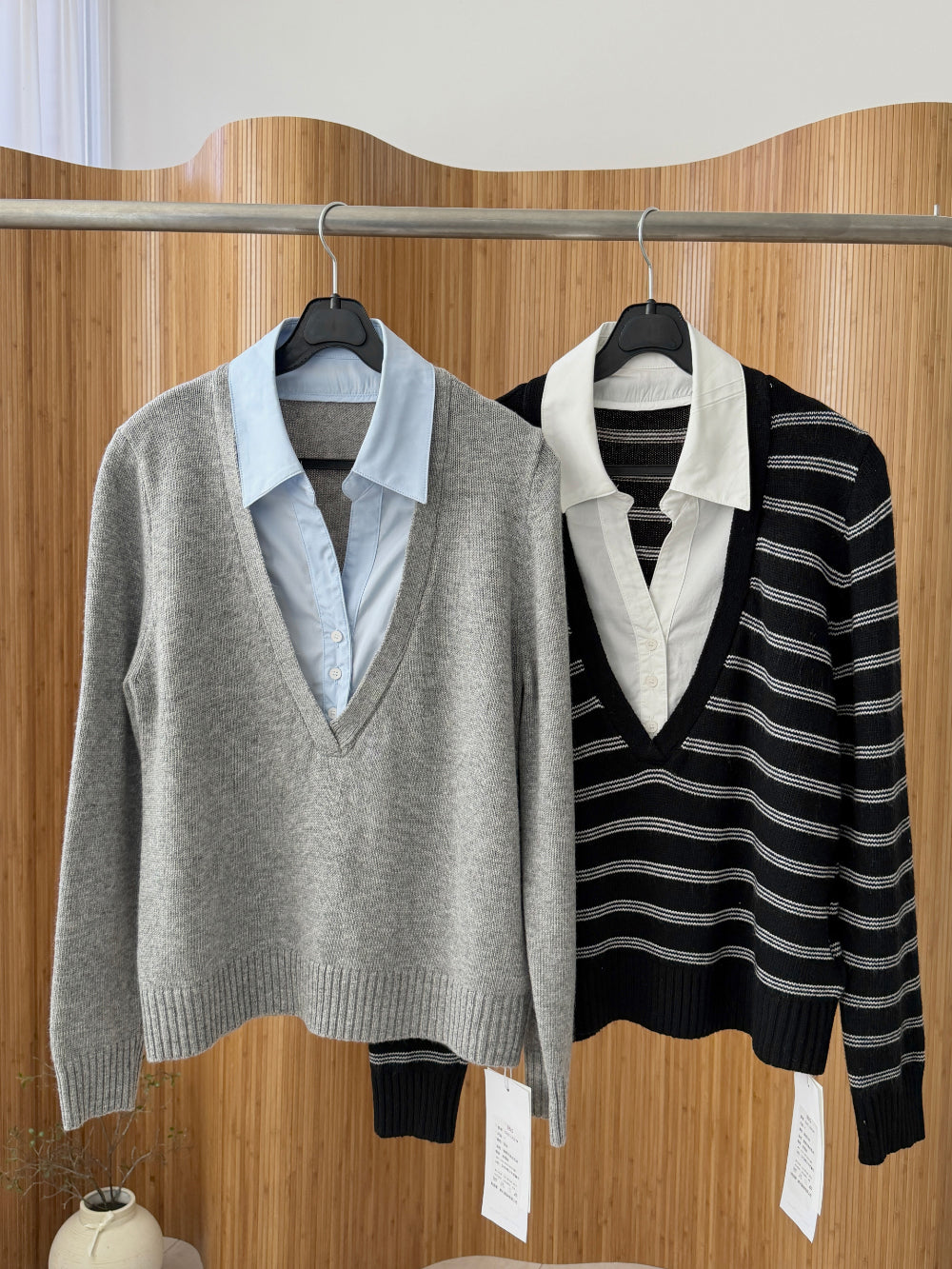 *셔츠 레이어드 니트 탑