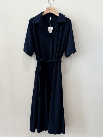Collared Belted Balloon Dress - AdoreMeU