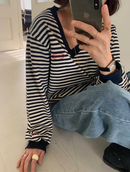 *Stripe V-neck MTM