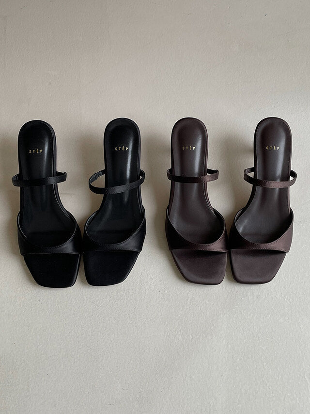 *Simple Satin Toe-Open Mule Heels