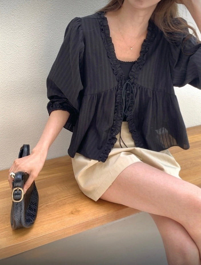 *Lovely Ruffle Cardigan Blouse