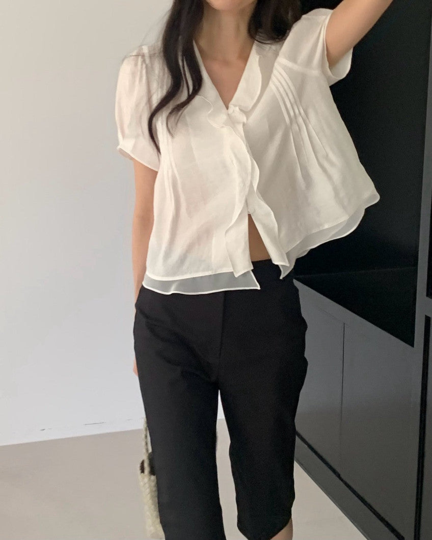 * Mori Pintuck Frill Blouse